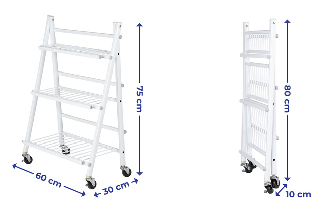 Suport pentru flori, metalic, 3 niveluri, cu roti