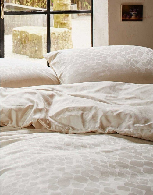 Set de lenjerie din bumbac satinat în nuanță de bej, fețe de pernă decorative cu motiv animalier, Essenza, 200 x 220 cm