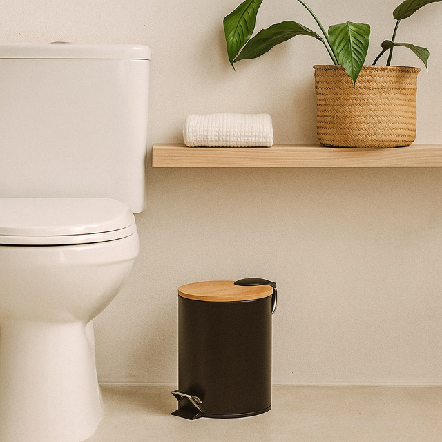 Coș de baie ZETRU, 3 l, cu capac din bambus