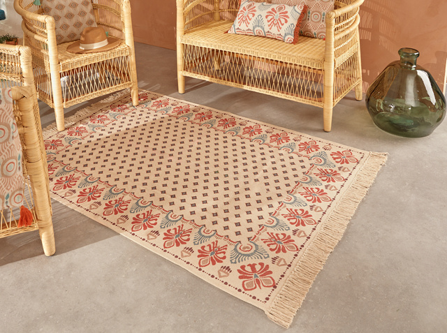 Covor din bumbac cu franjuri IKAT, 120 × 170 cm