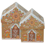 Cutii de Crăciun în formă de casă, set de 2 buc., maro deschis