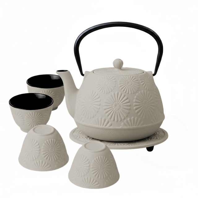 Căldare din fontă cu cești și suport KOGA, 1200 ml, albă