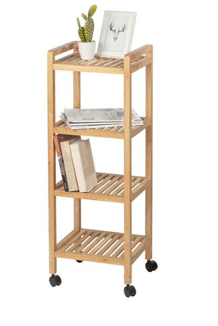 Raft pentru baie pe roti NORVEGIA cu patru rafturi, lemn de nuc, 31x35x97 cm, Wenko