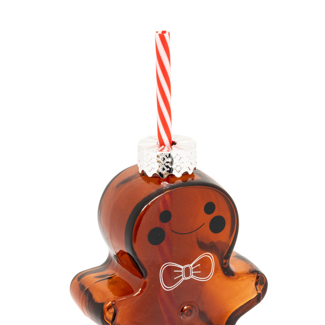 Cana din sticlă în formă de turtă dulce, cu pai, 280 ml