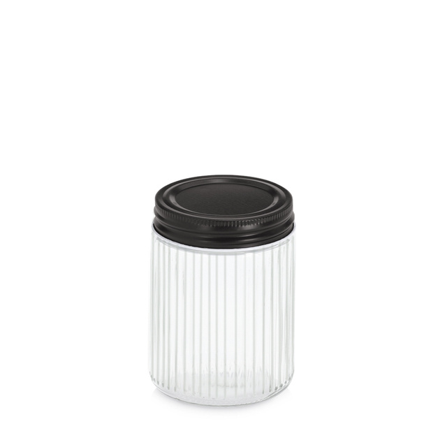 Borcan din sticlă cu capac metalic KITCHEN ESSENTIALS, sticlă striată