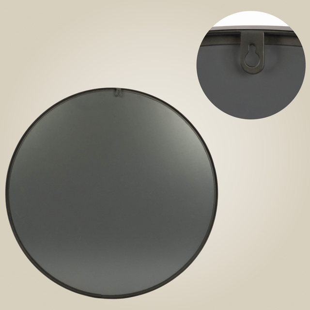 Oglindă rotundă NOOR, ramă metalică, culoare neagră, Ø 80 cm