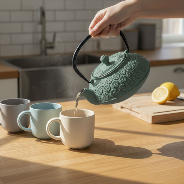 Ceainic din fontă cu infuzor KUMO, 1000 ml, verde deschis cu negru