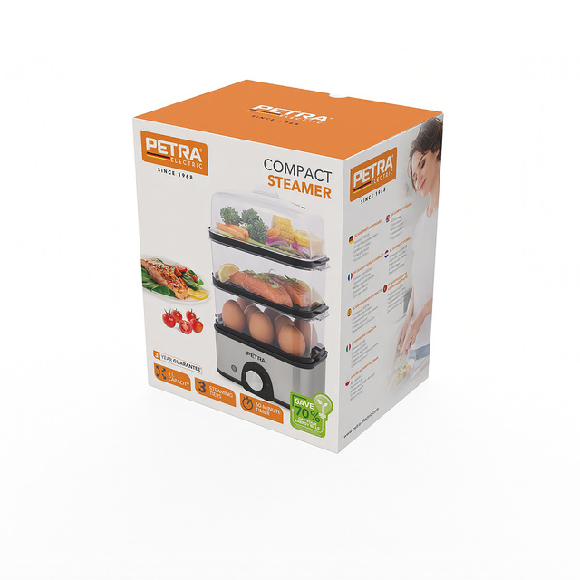 Aparat de gătit cu aburi cu 3 niveluri PETRA, 500 W, 3 l