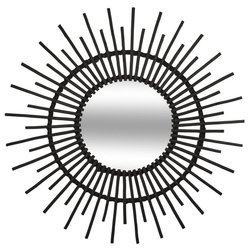 Oglindă de perete în cadru țesut, Ø 76 cm, negru