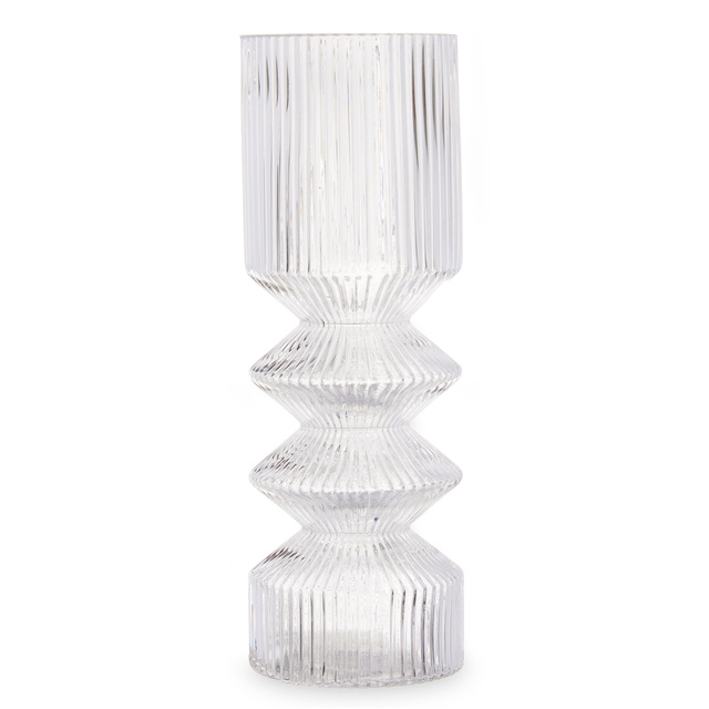 Vaza tubulara de sticla, canelata, 8 x 23 cm