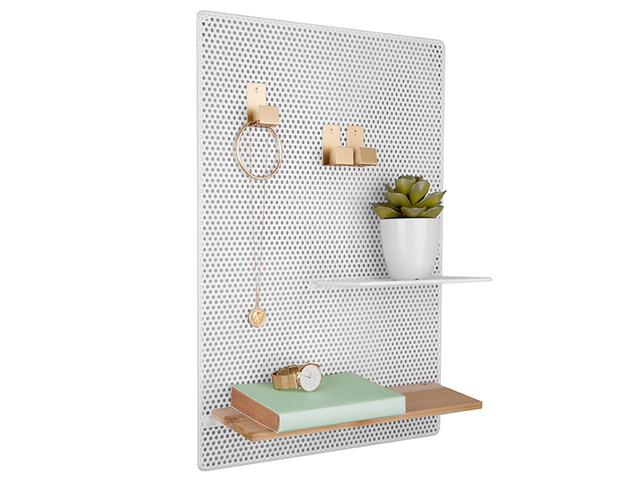 Tablă pentru notițe PERKY MESH, rafturi + cârlige, 52 x 35 cm