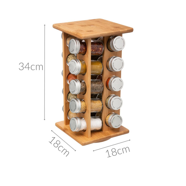 Raft pentru condimente din bambus, 20 borcane