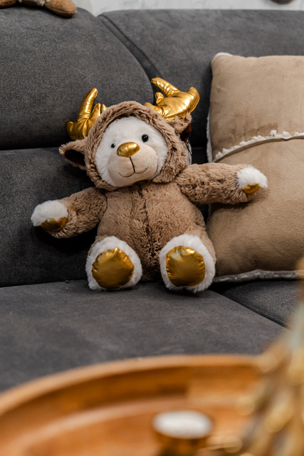 Jucărie de pluș de Crăciun, ursuleț îmbrăcat ca un ren, 28 cm