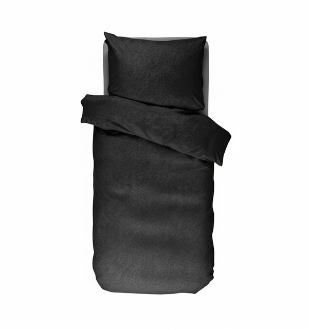 Set de lenjerie din satin de bumbac în nuanța antracit, fețe de pernă decorative cu motiv animalier, Essenza 140x220+60x70