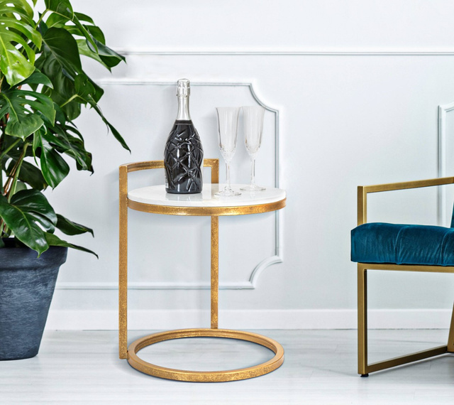 Masuta de cafea cu blat imitatie marmura, Ø 40 cm