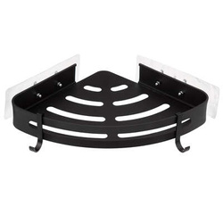 Raft de baie colțar pentru duș, din aluminiu, negru, 29,2 x 23,5 x 4 cm