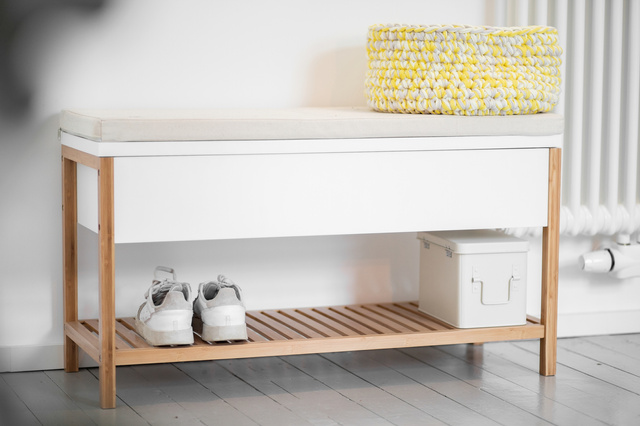Dulap pentru pantofi cu banca bej FINJA, bambus, Wenko