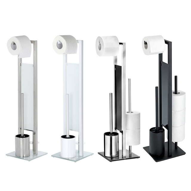 Suport pentru hartie igienica cu perie de toaleta 3 in 1 Wenko Rivalta, Alb