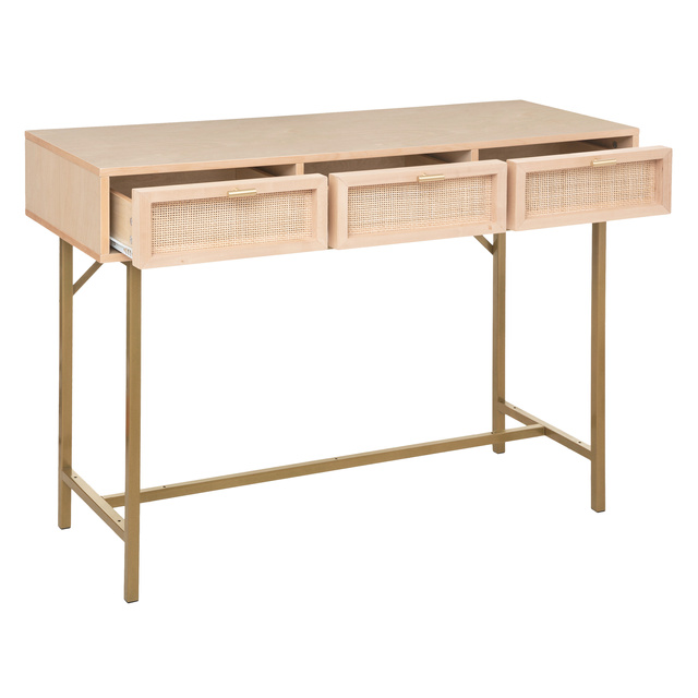 Consolă îngustă boho RAYO cu 3 sertare și împletitură vieneză