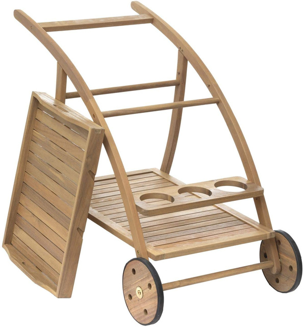 Bar de gradina cu roti TIWI cu tava detasabila, lemn de salcam