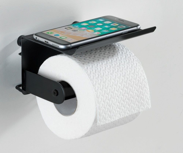 Suport hârtie igienica Classic Plus, Negru, 14x14x10 cm, WENKO