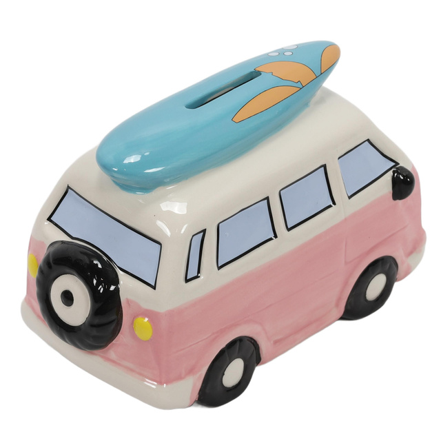 O pușculiță din ceramică colorată cu motiv de călătorie