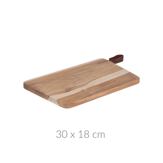 Tocator din lemn de tec cu agatatoare din piele