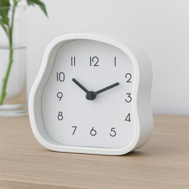 Ceas de masă AMORPH cu formă organică, cu față din sticlă, 12 cm, alb