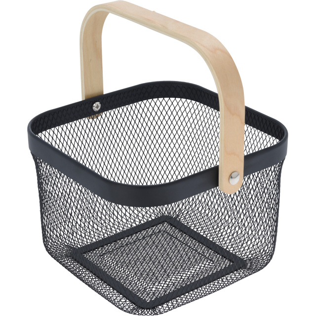 Coș metalic cu mânere din lemn, 25 x 24,5 x 18 cm