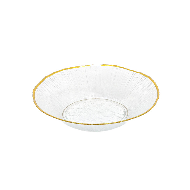 Farfurie adâncă din sticlă cu margine aurie DATURA, 20 cm