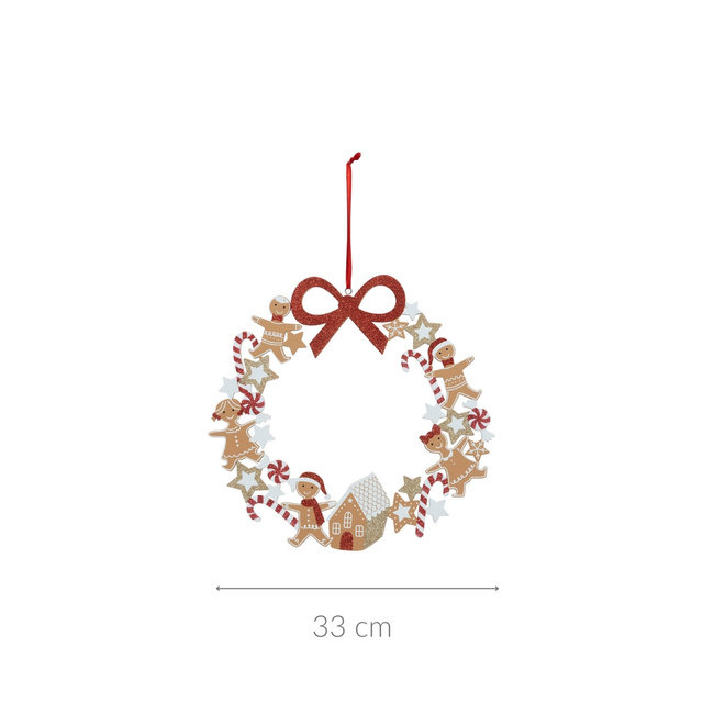 Coronita de Craciun din lemn cu motiv turta dulce, Ø 33 cm