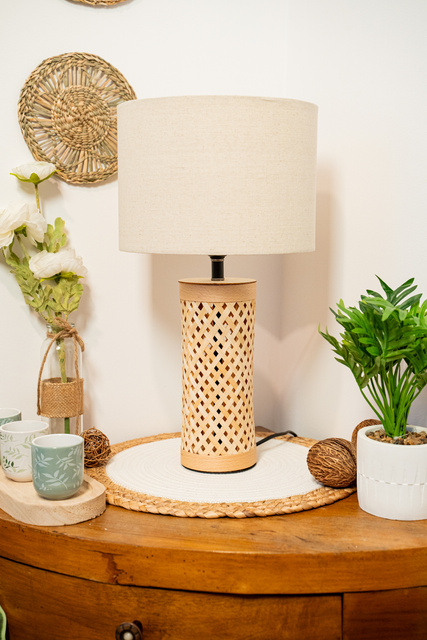 Lampa de masa SALMA cu baza din bambus, 47 cm