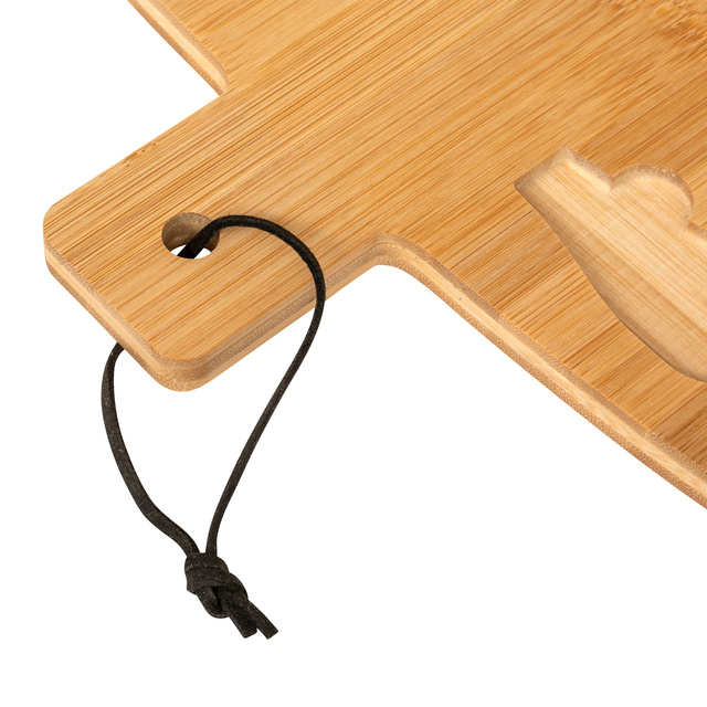 Placă din bambus în formă de brad, cu cuțit pentru brânză.