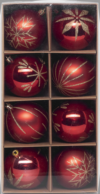 Set globuri cu decoratiuni aurii, 8 cm