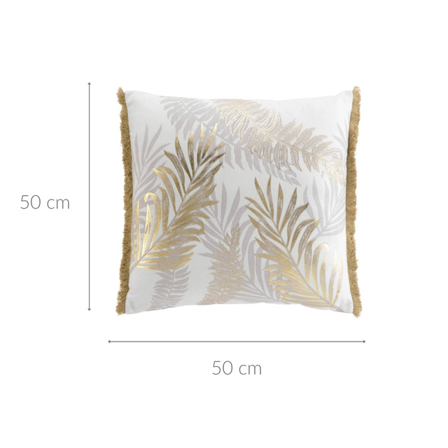 Pernă decorativă cu un model aurit și ciucuri, 50 x 50 cm