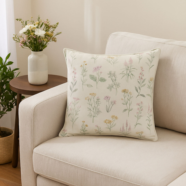 Perna decorativa cu model floral, 45 x 45 cm