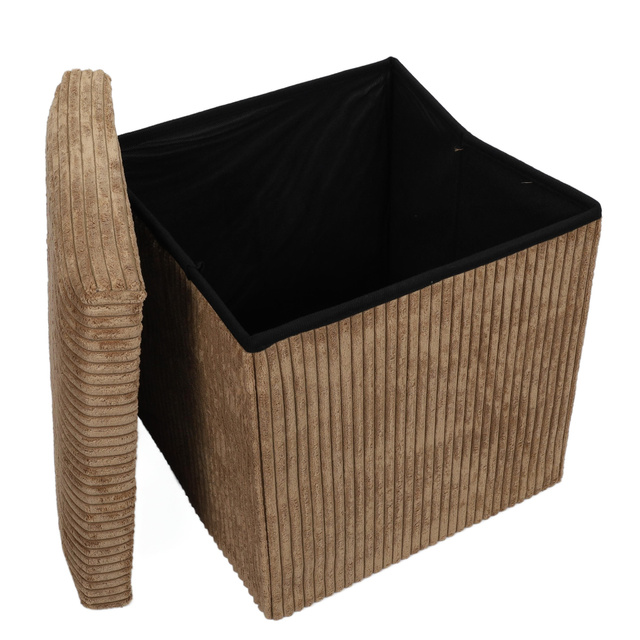 Taburet din velur-cord cu spațiu de depozitare TOBO, 38 x 38 x 38 cm