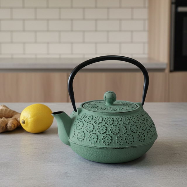 Ceainic din fontă cu infuzor KUMO, 1000 ml, verde deschis cu negru