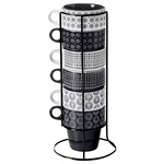 Set 6 cești de porțelan pe suport, căni de cafea