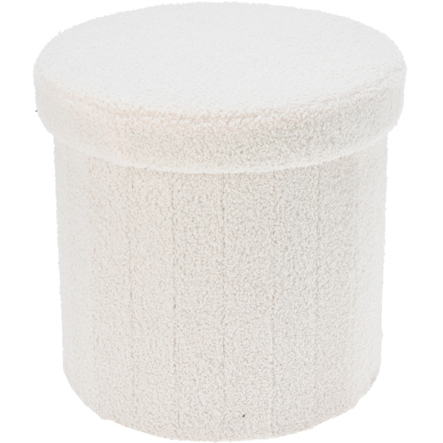 Puf rotund cu spațiu de depozitare KRUK, boucle, 38 x 38 cm
