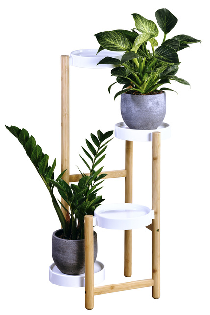 Stand pentru flori din bambus cu suporturi din plastic