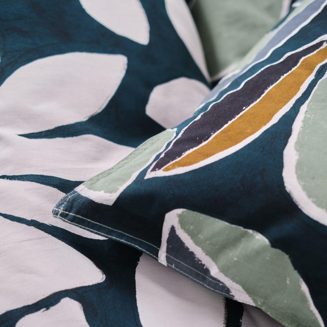 Set lenjerie de pat din bumbac Leaves, reversibila, 220 x 240 cm