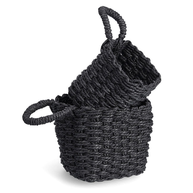 Set 2 cosuri depozitare cu maner, hartie impletita