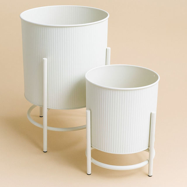 Suporturi metalice pentru ghivece OMEE, 2 bucăți, Ø 17 + Ø 20 cm, alb