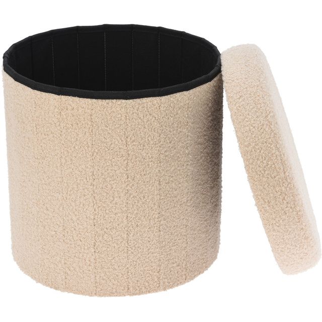 Pufă rotundă cu spațiu de depozitare KRUK, boucle, 38 x 38 cm