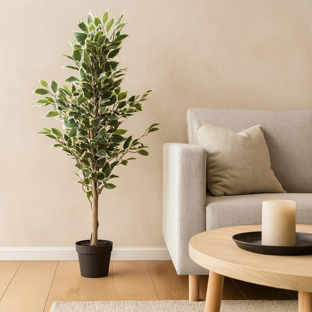 Copac artificial Ficus în ghiveci negru, 115 cm, model 1