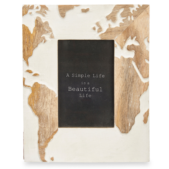 Rama foto 10 x 15 cm, lemn de mango, harta lumii