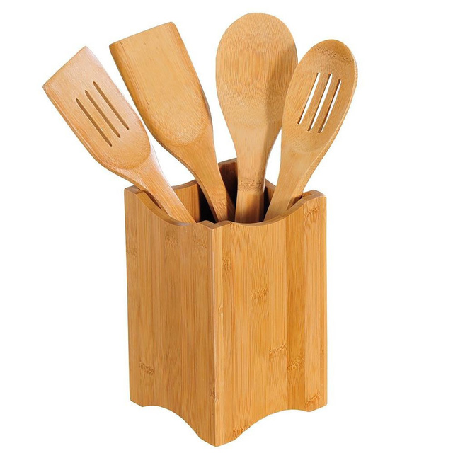Set tacâmuri din bambus, 5 elemente, suport, KESPER