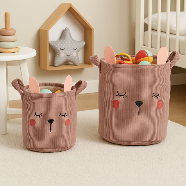 Coșuri pentru jucării CUTIE cu mânere, din catifea, 2 bucăți