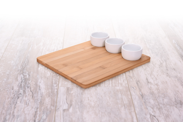 Set de servire pentru gustări, tavă din bambus și 3 boluri